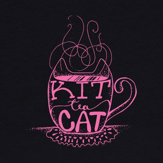 Kitty Cat - Tea Lover Lettering Art - Visual Pun - Mug - Light Pink Line Art by AnanasArt